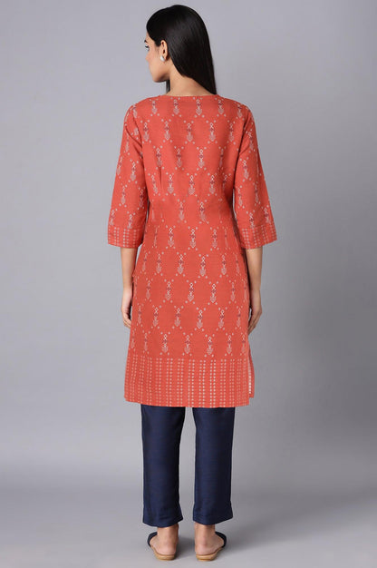 Rust Straight Dobby kurta - wforwoman