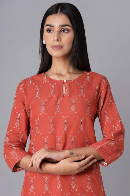 Rust Straight Dobby kurta - wforwoman