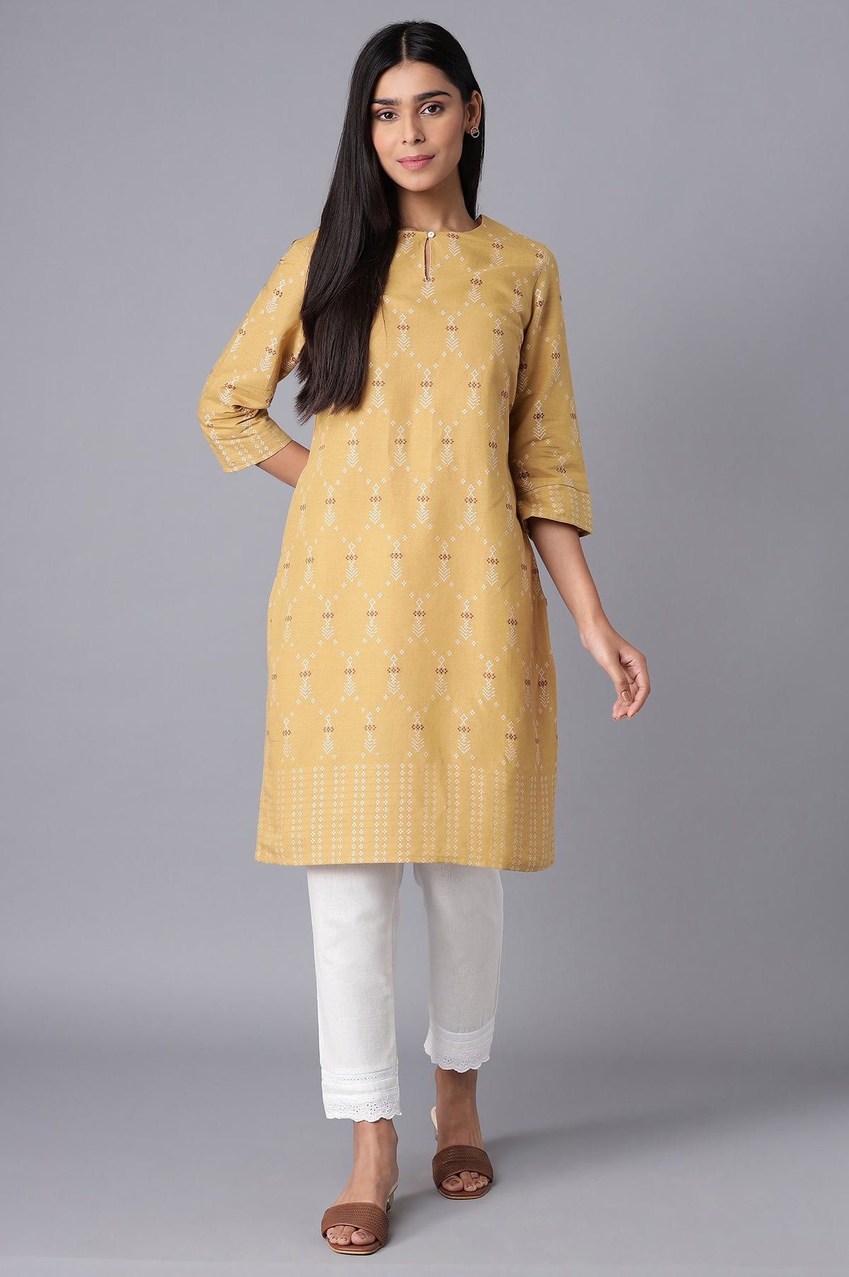Brown Straight Dobby kurta - XS