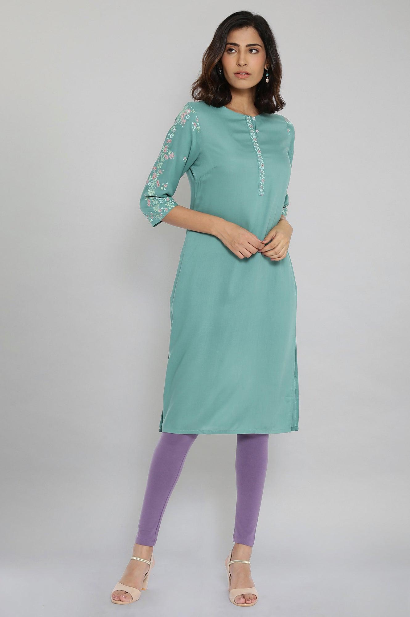 Pine Green Printed kurta - wforwoman