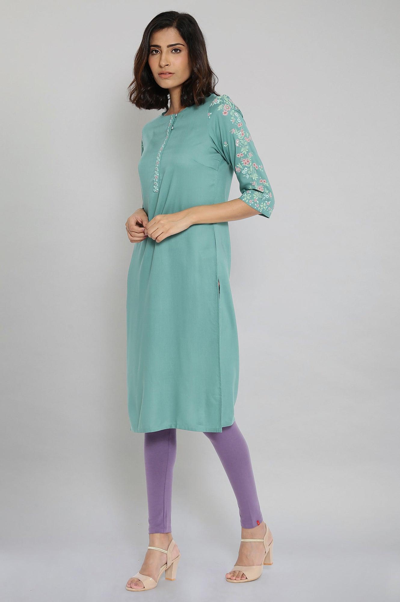 Pine Green Printed kurta - wforwoman