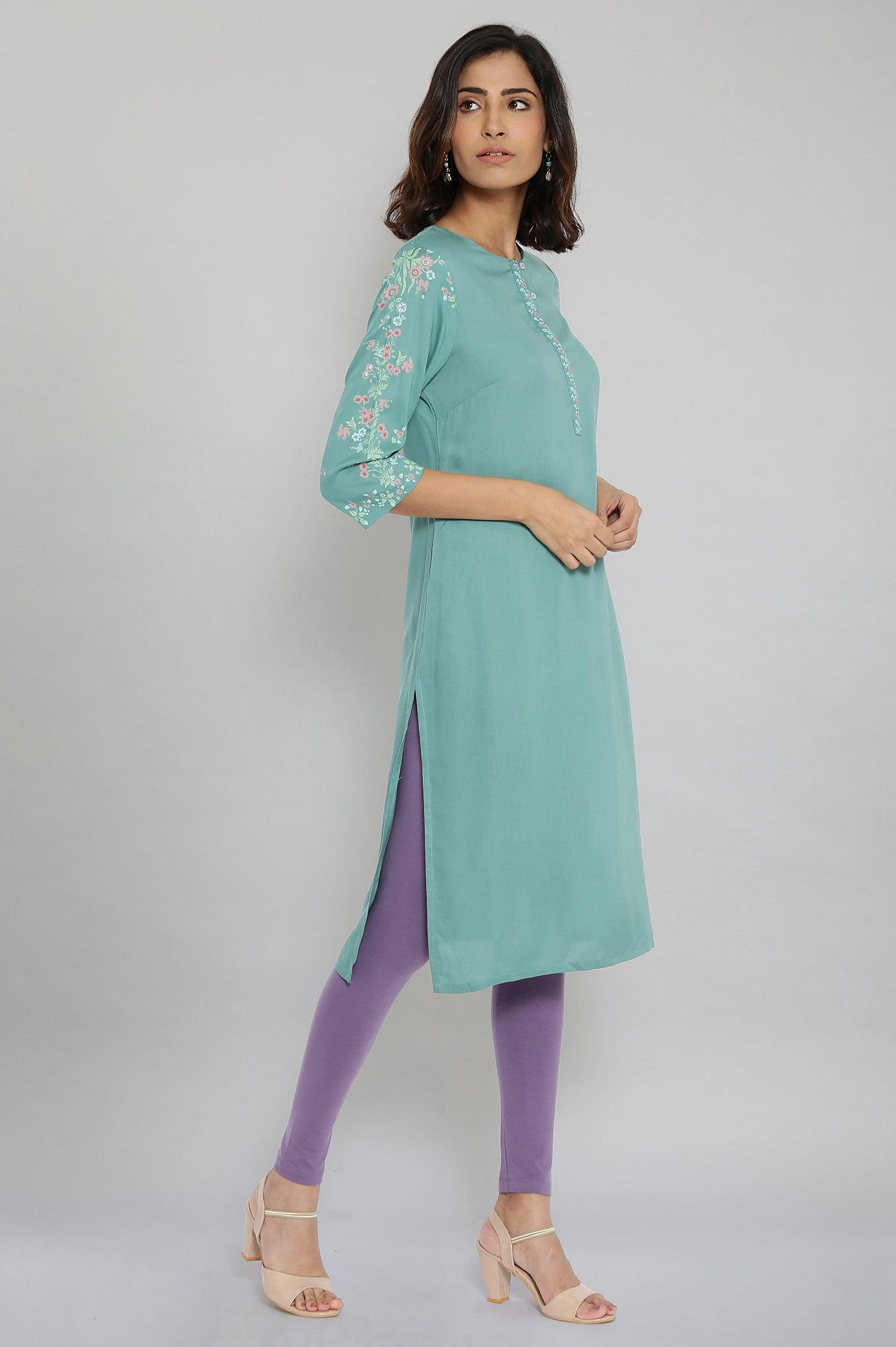 Pine Green Printed kurta - wforwoman