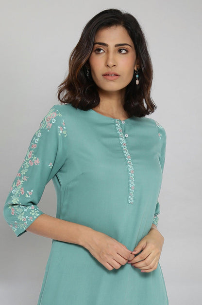 Pine Green Printed kurta - wforwoman