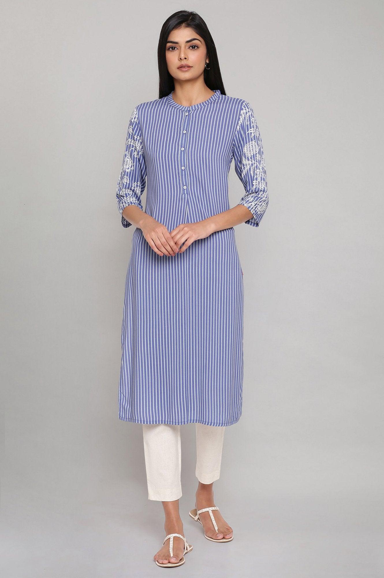 Blue Yarn Dyed kurta - wforwoman