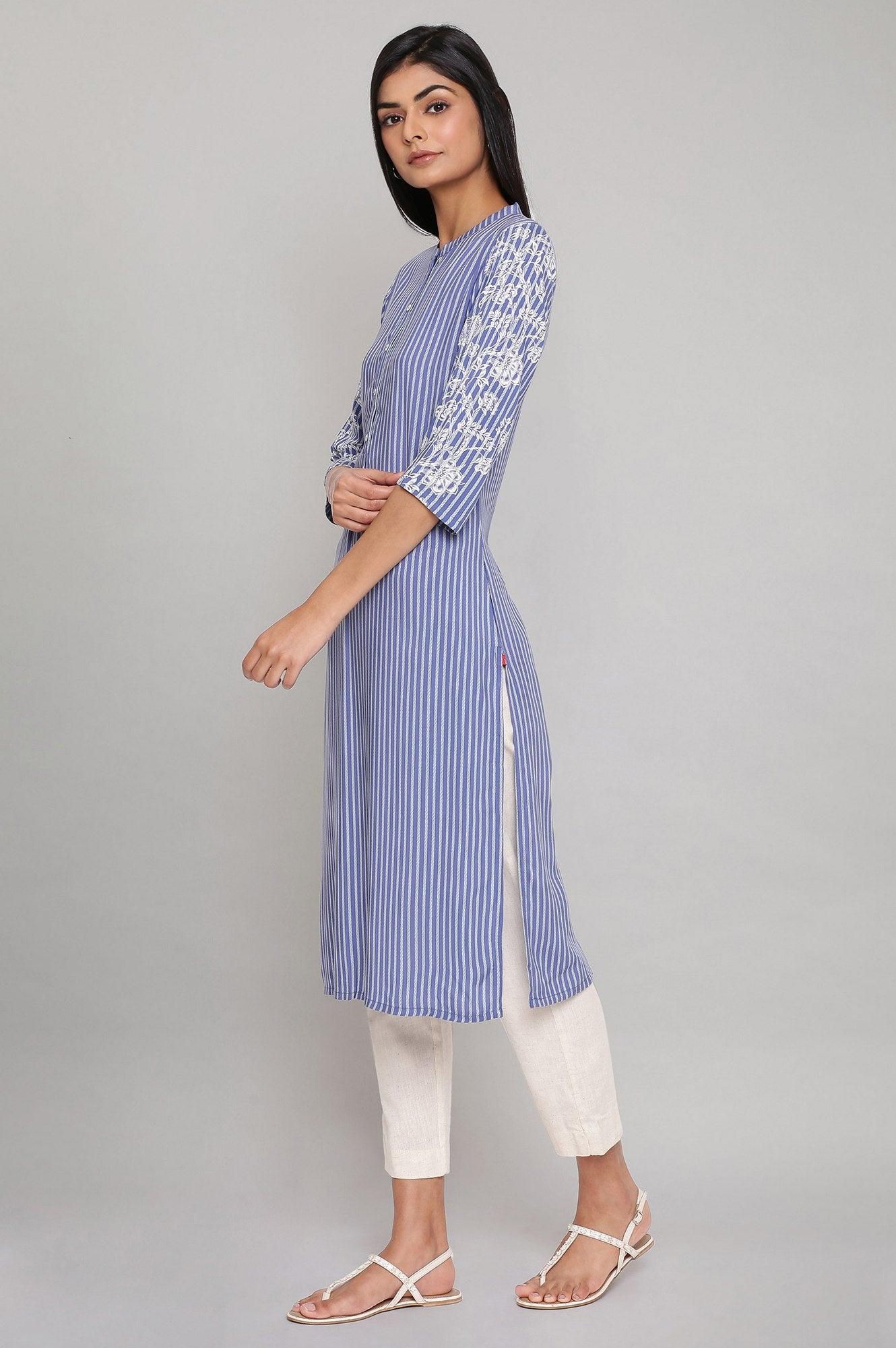 Blue Yarn Dyed kurta - wforwoman