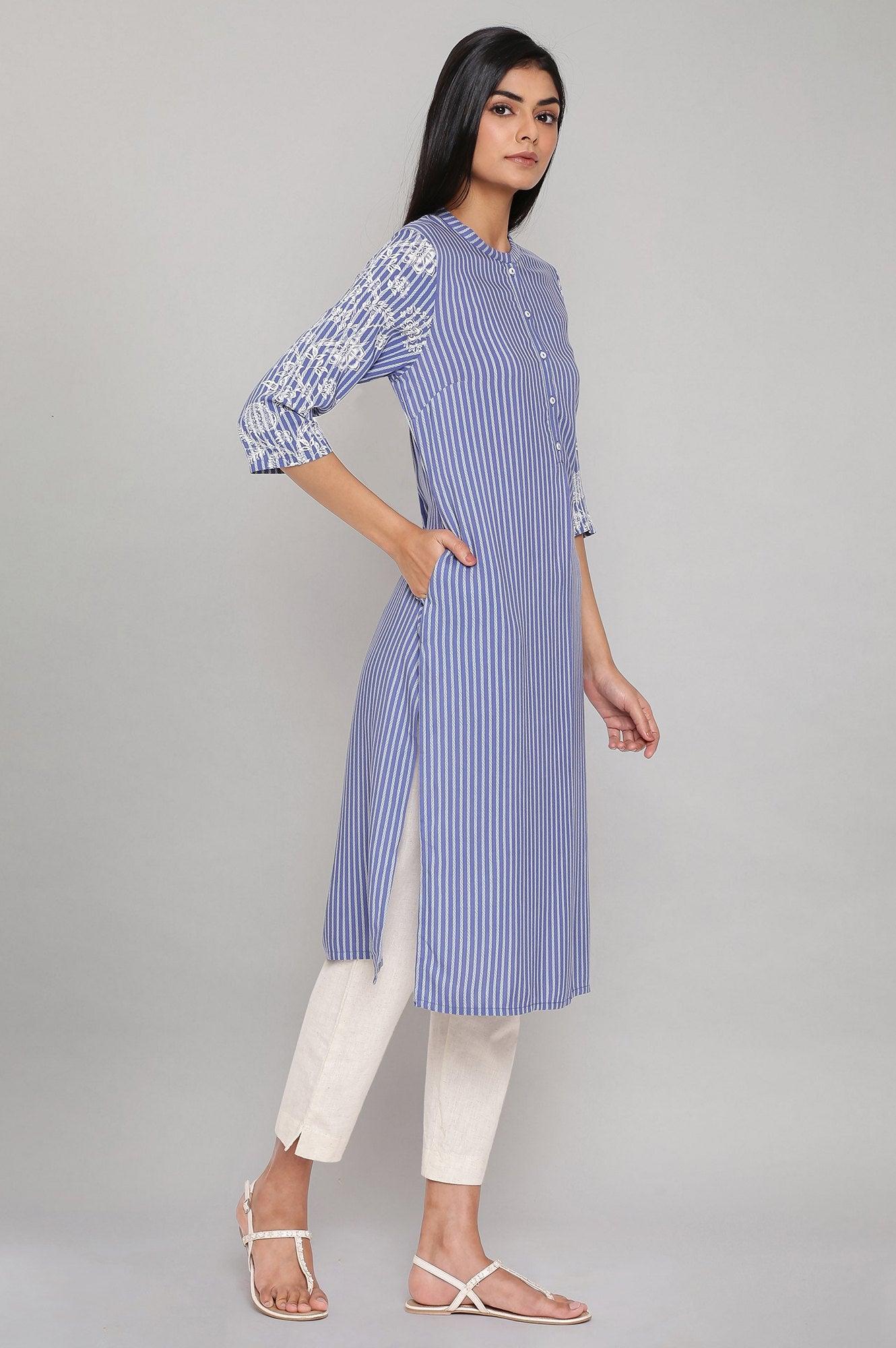 Blue Yarn Dyed kurta - wforwoman