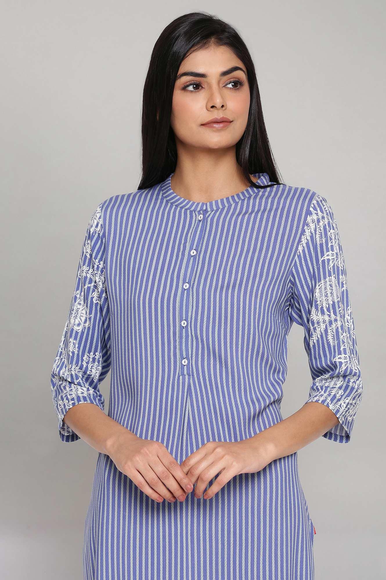 Blue Yarn Dyed kurta - wforwoman