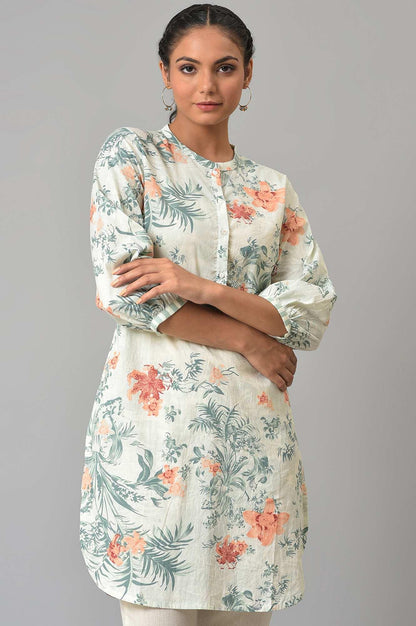 Soft Beige Floral Print kurta - wforwoman