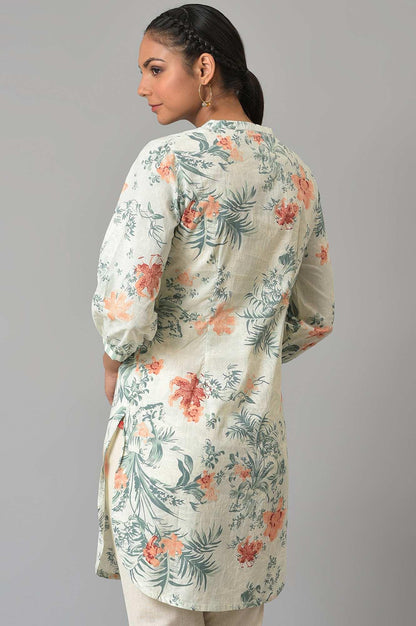 Soft Beige Floral Print kurta - wforwoman