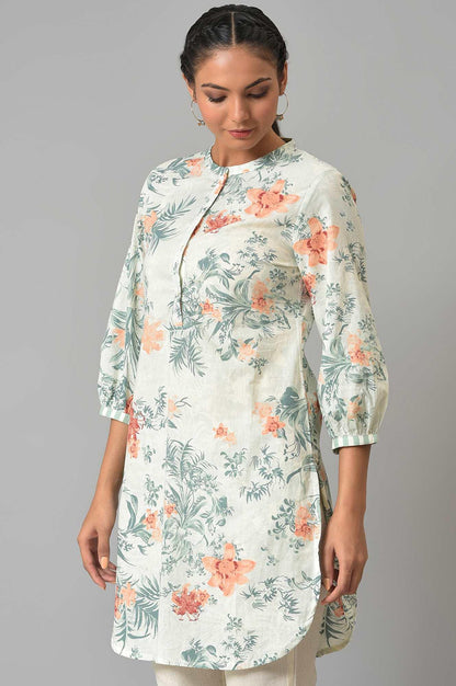 Soft Beige Floral Print kurta - wforwoman