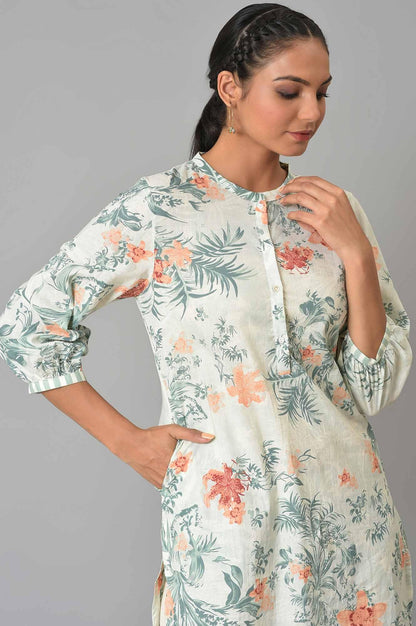 Soft Beige Floral Print kurta - wforwoman