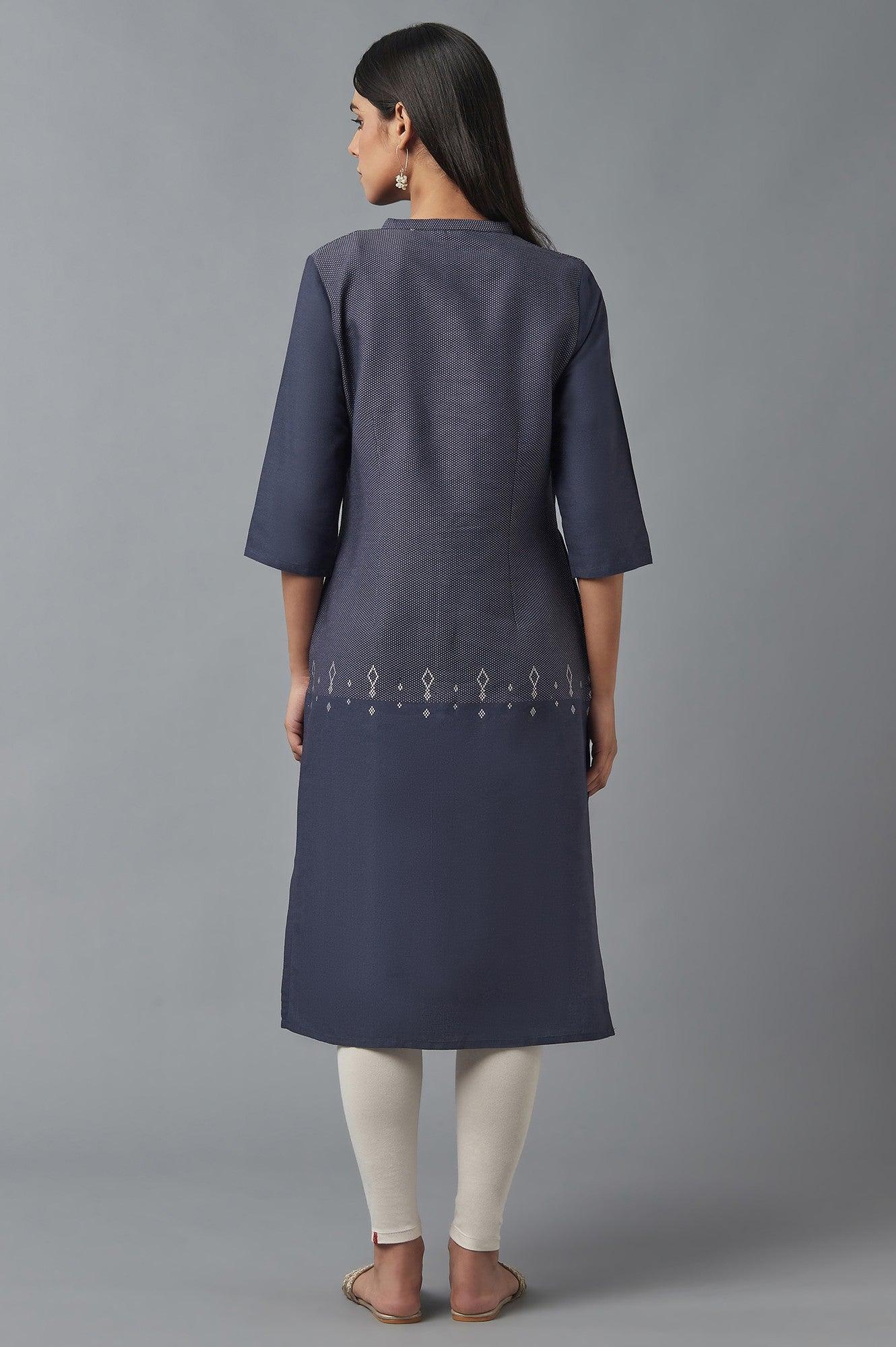 Navy Blue Yarn Dyed kurta - wforwoman