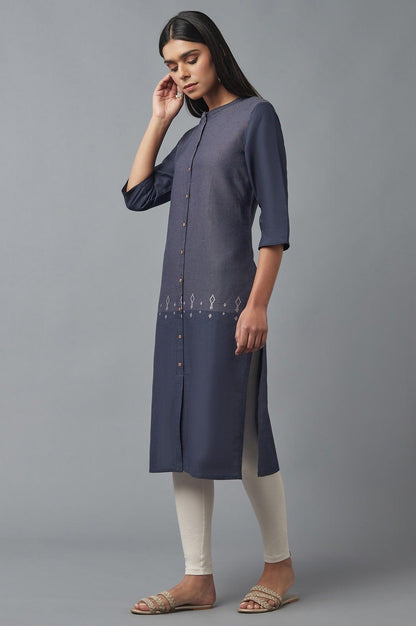Navy Blue Yarn Dyed kurta - wforwoman