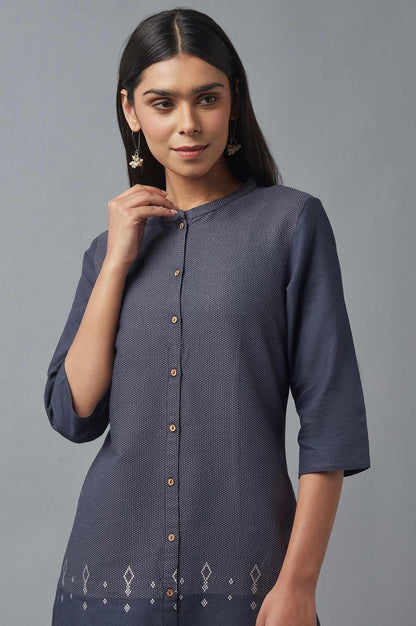 Navy Blue Yarn Dyed kurta - wforwoman