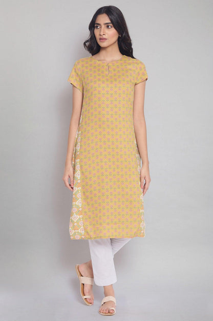 Dark Yellow Floral Print kurta - wforwoman