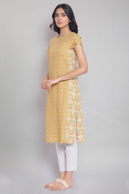 Dark Yellow Floral Print kurta - wforwoman