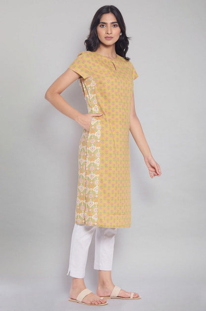 Dark Yellow Floral Print kurta - wforwoman