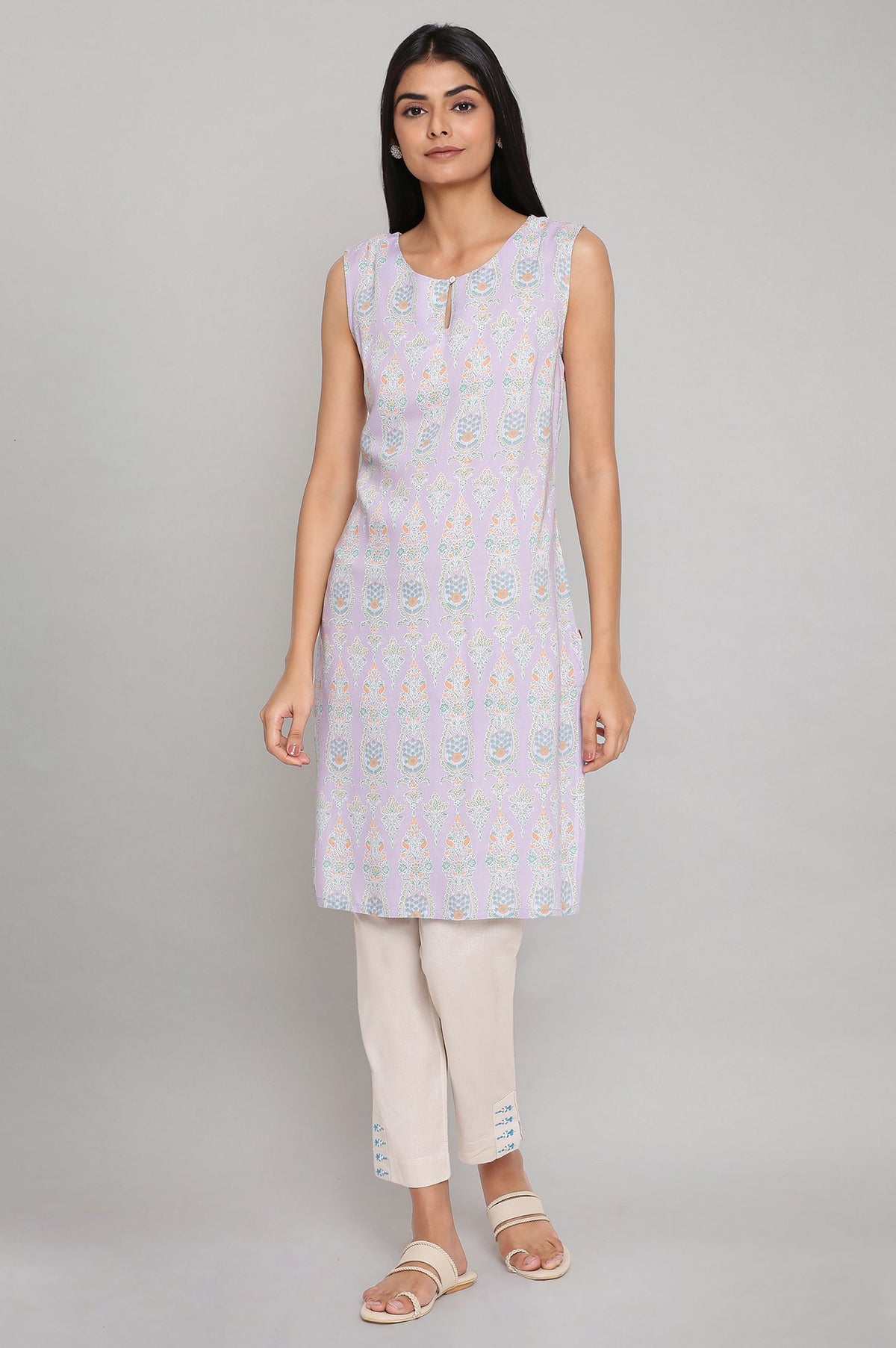 Purple Printed Straight kurta - XS