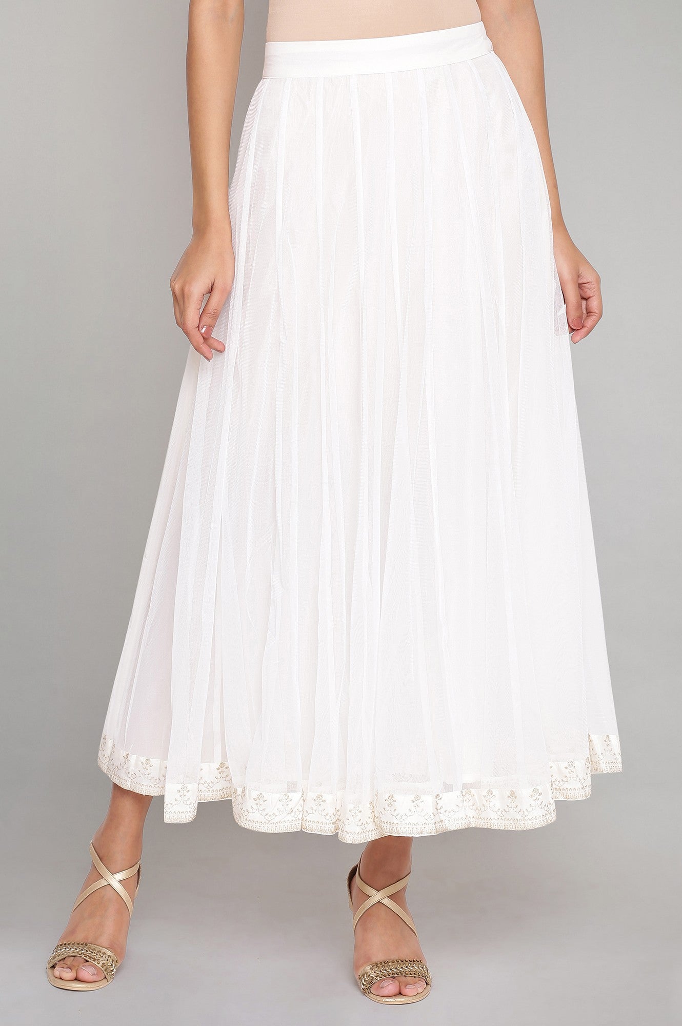 Ecru Flared Mesh Skirt