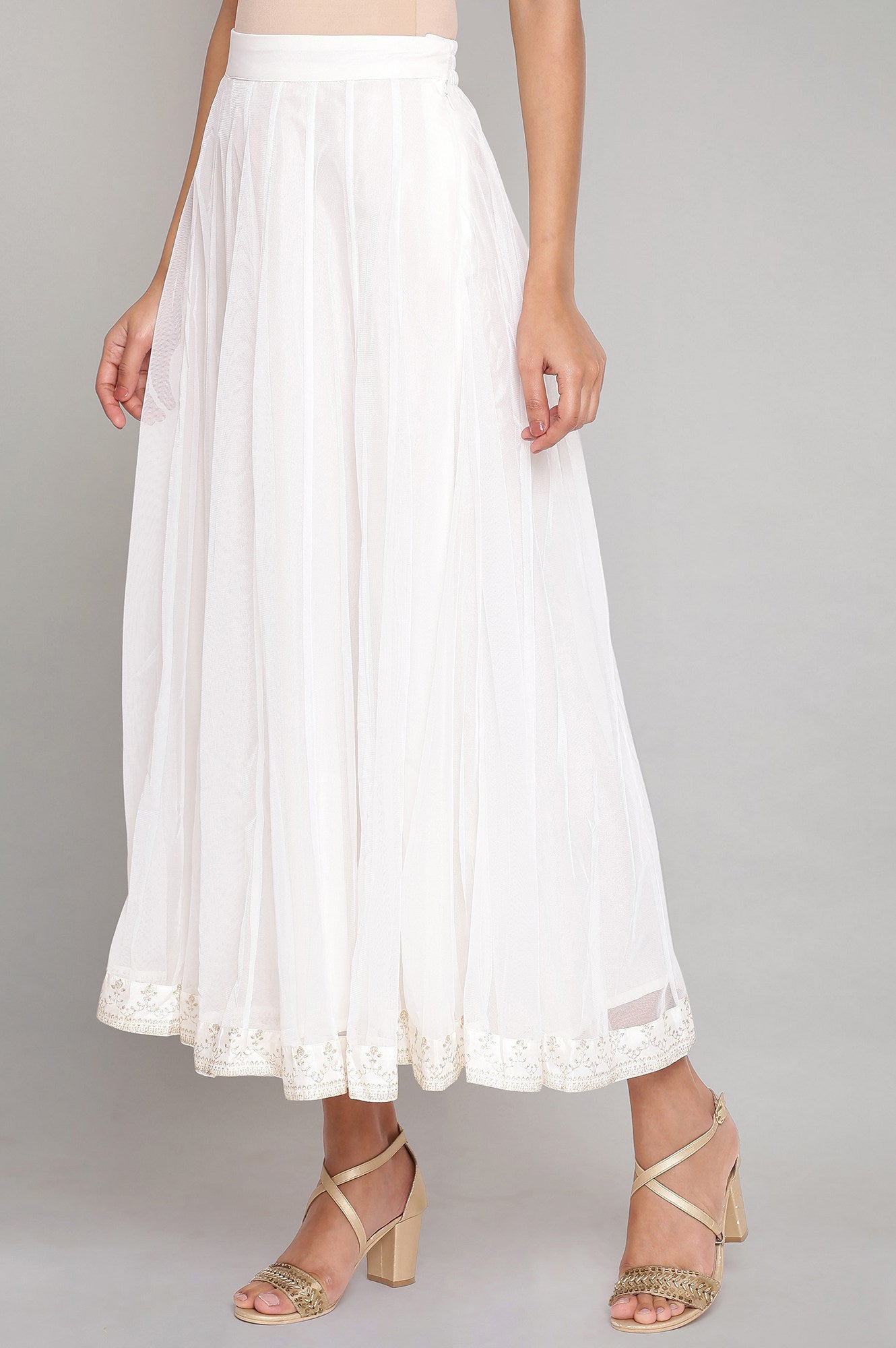 Ecru Flared Mesh Skirt