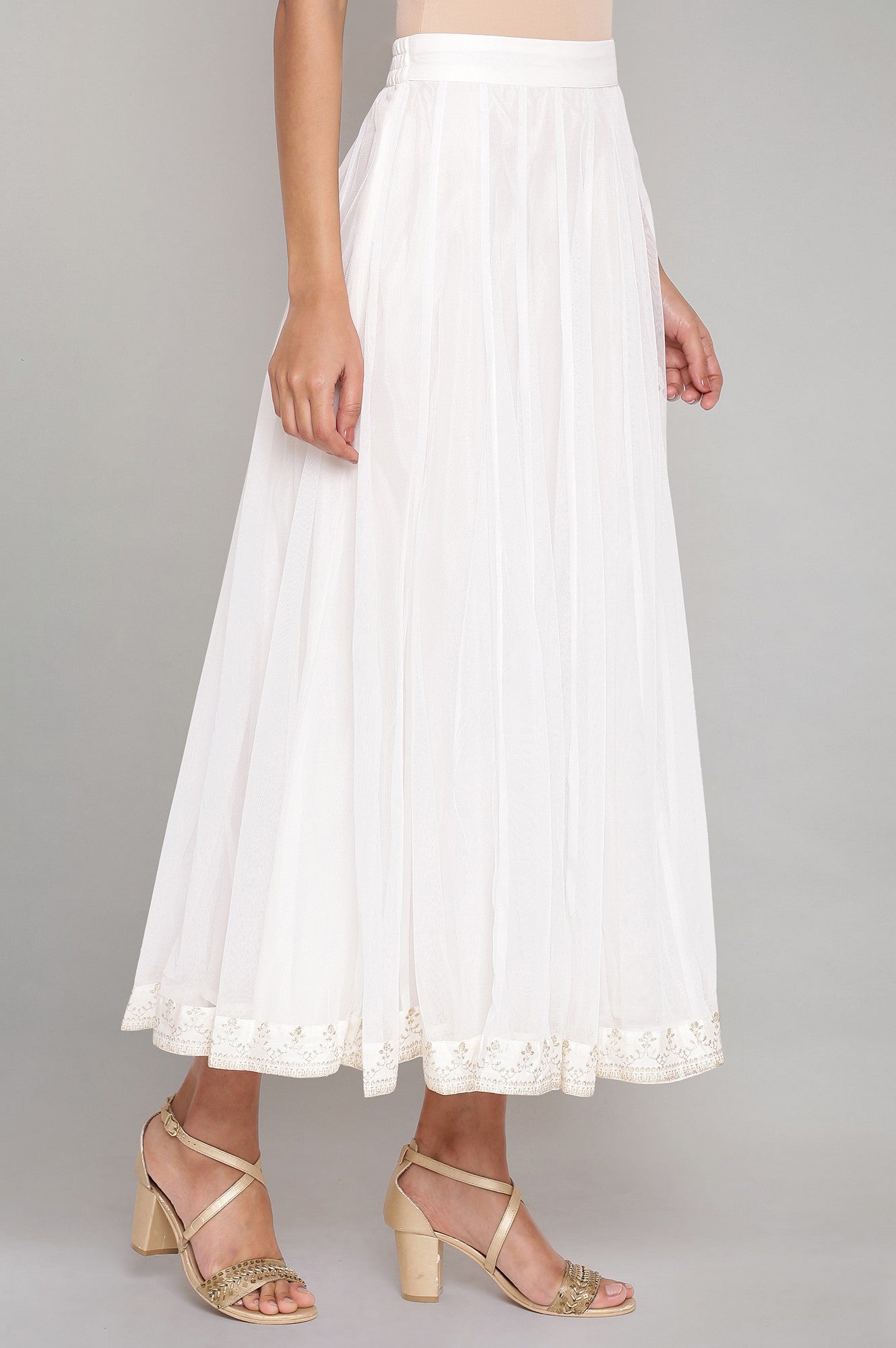 Ecru Flared Mesh Skirt