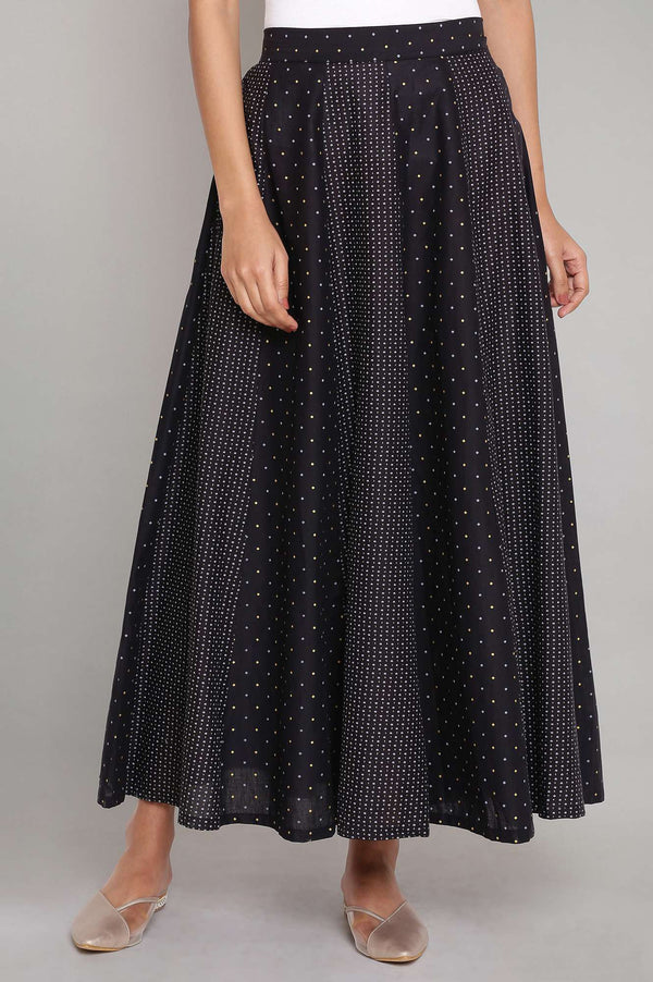 Jet Black Printed Panelled Skirt