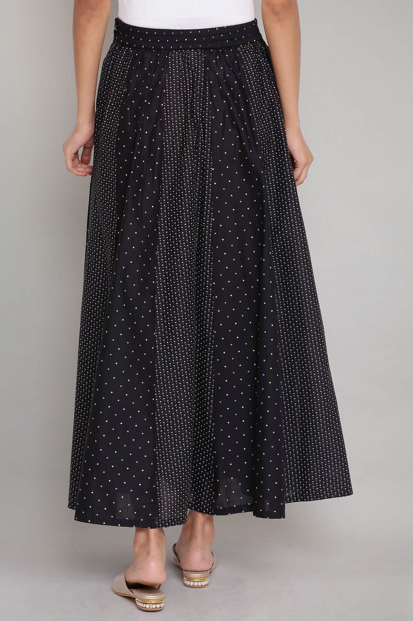 Jet Black Printed Panelled Skirt