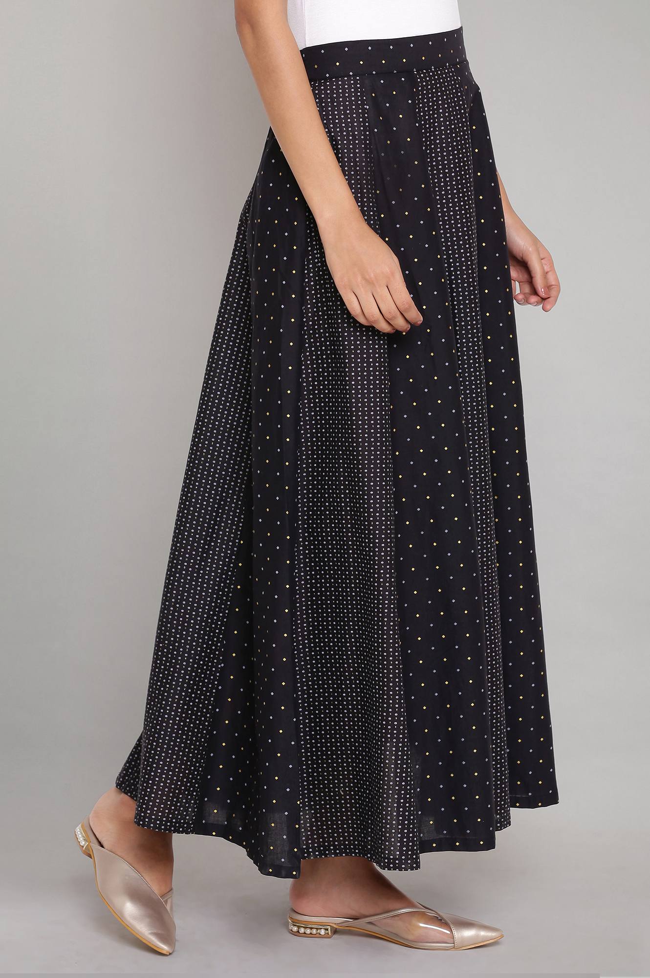 Jet Black Printed Panelled Skirt