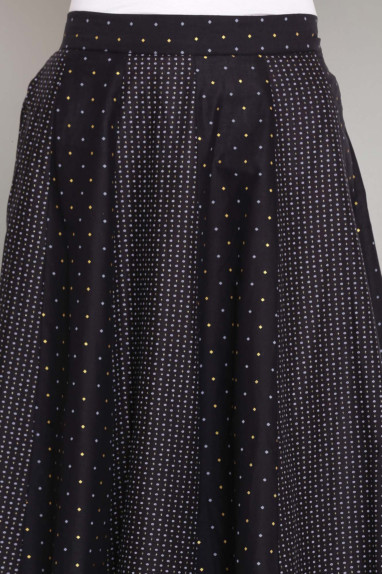 Jet Black Printed Panelled Skirt