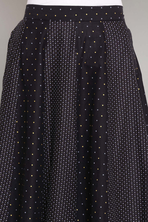 Jet Black Printed Panelled Skirt