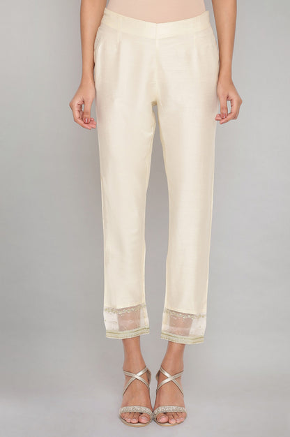 Beige Solid Slim Pants