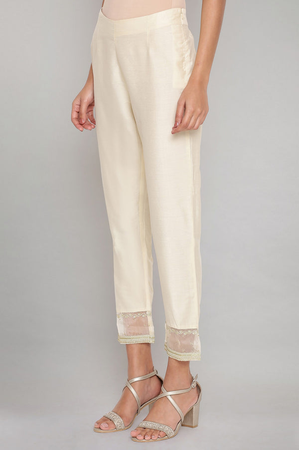 Beige Solid Slim Pants
