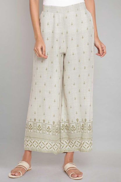 Ecru and Olive Printed Parallel Pants - wforwoman