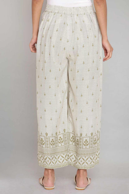 Ecru and Olive Printed Parallel Pants - wforwoman