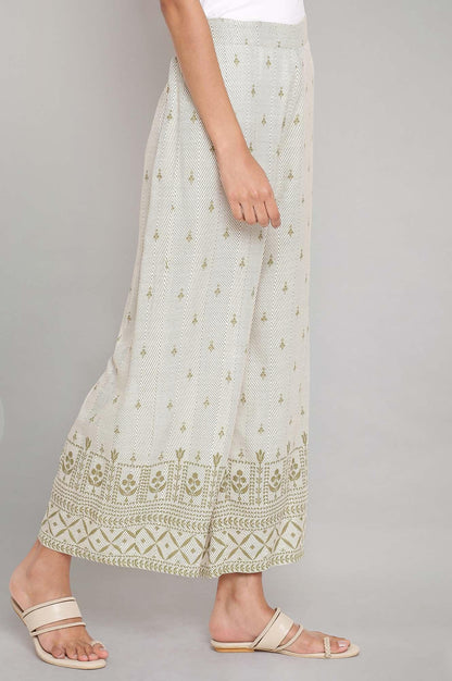 Ecru and Olive Printed Parallel Pants - wforwoman