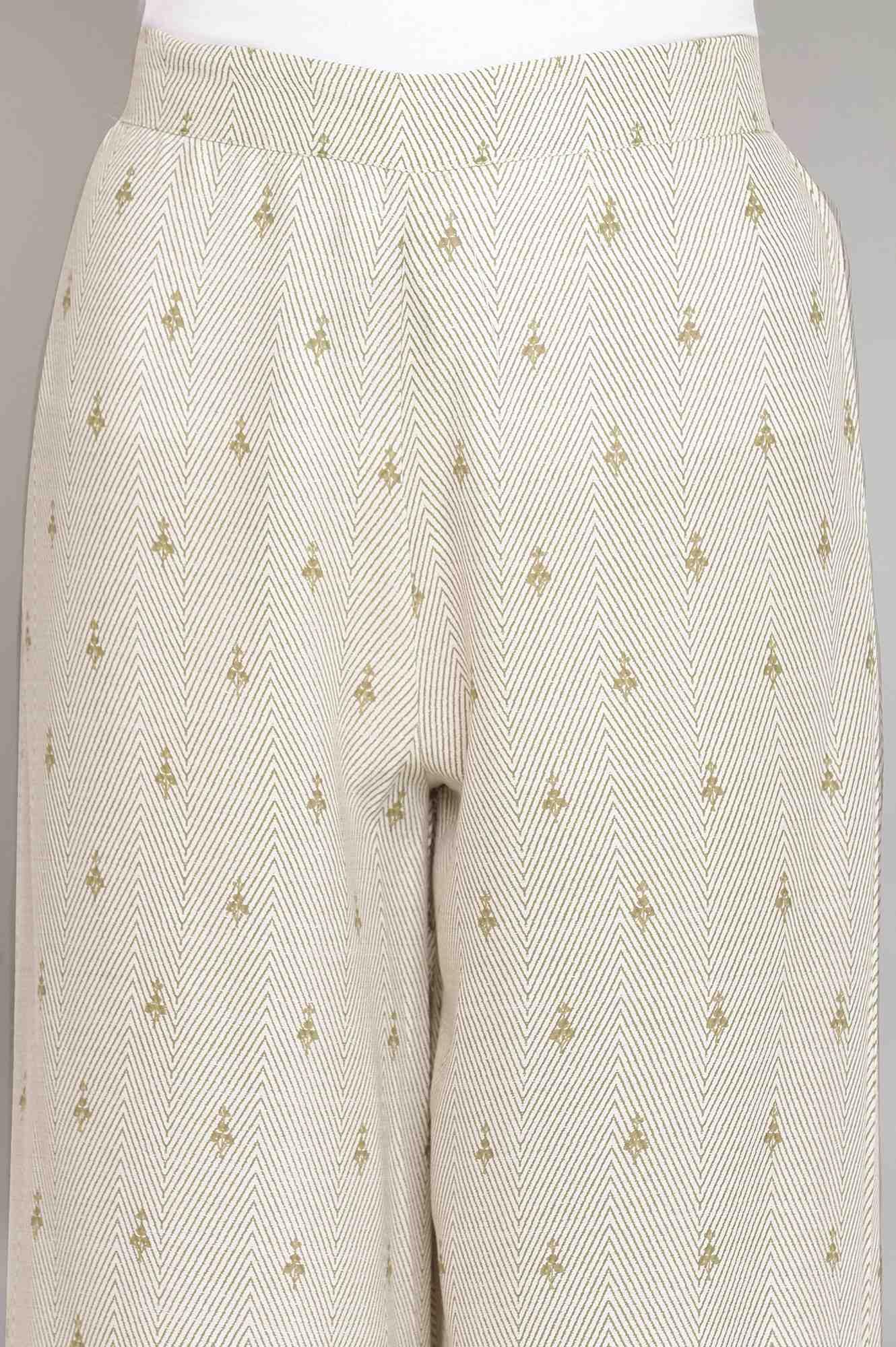 Ecru and Olive Printed Parallel Pants - wforwoman