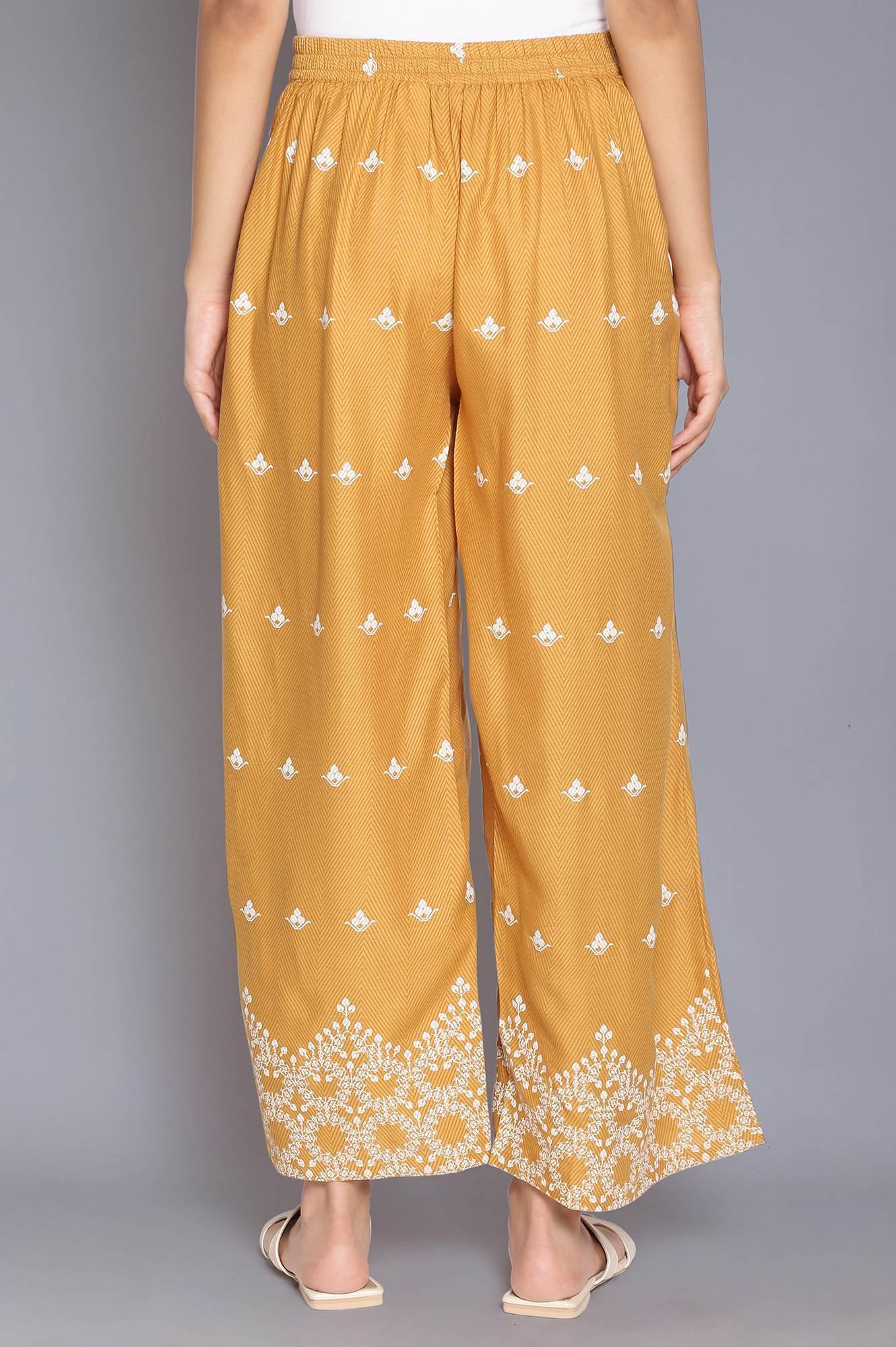 Honeycomb Yellow Printed Parallel Pants - wforwoman