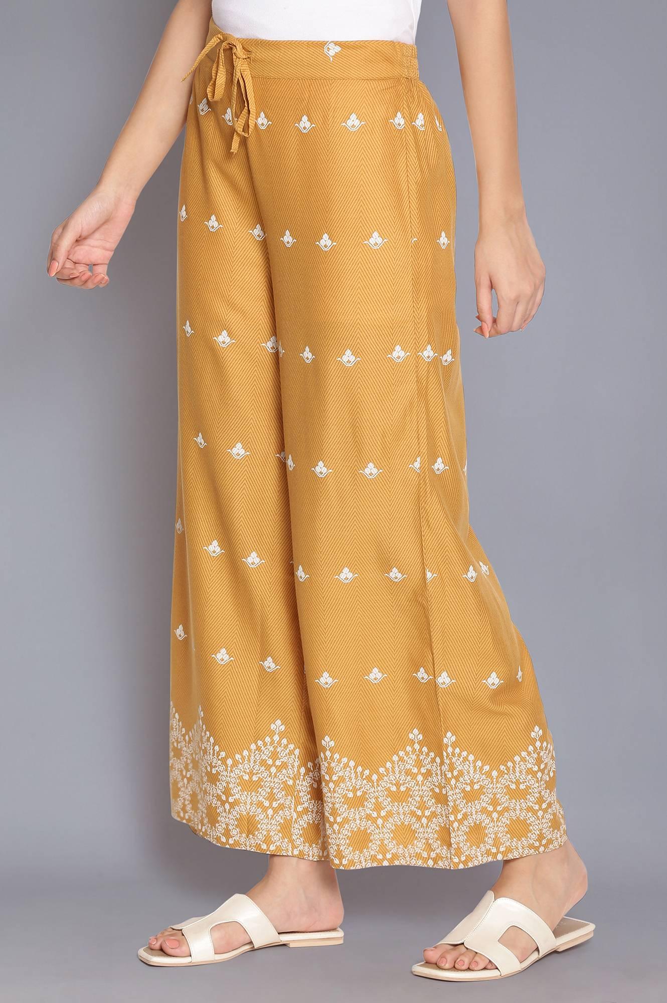 Honeycomb Yellow Printed Parallel Pants - wforwoman
