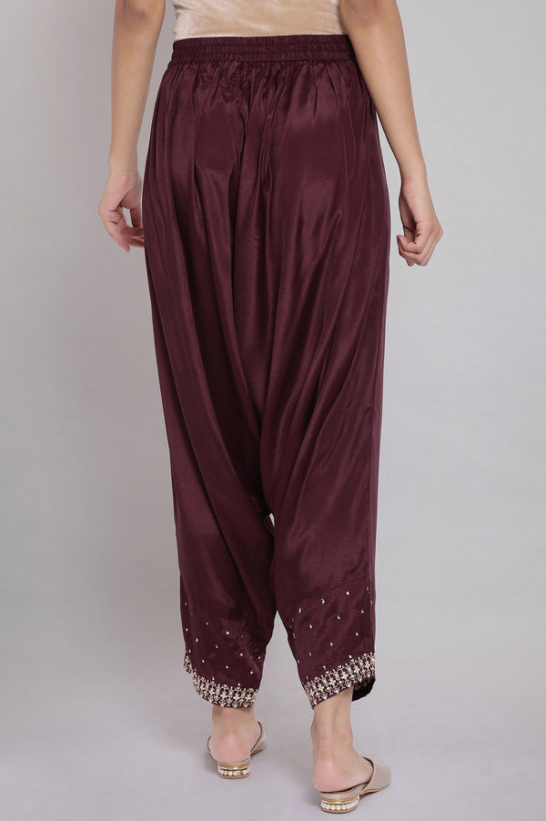 Wine Solid Draped Pants