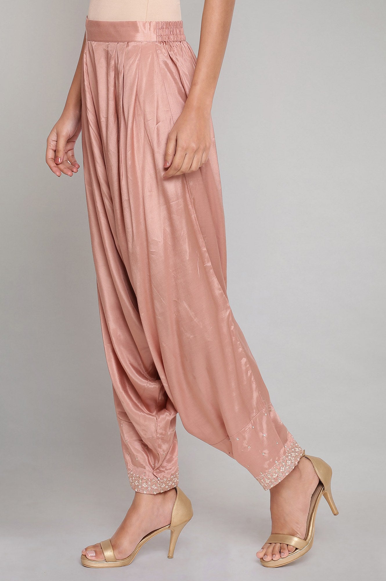 Dusty Pink Solid Draped Pants