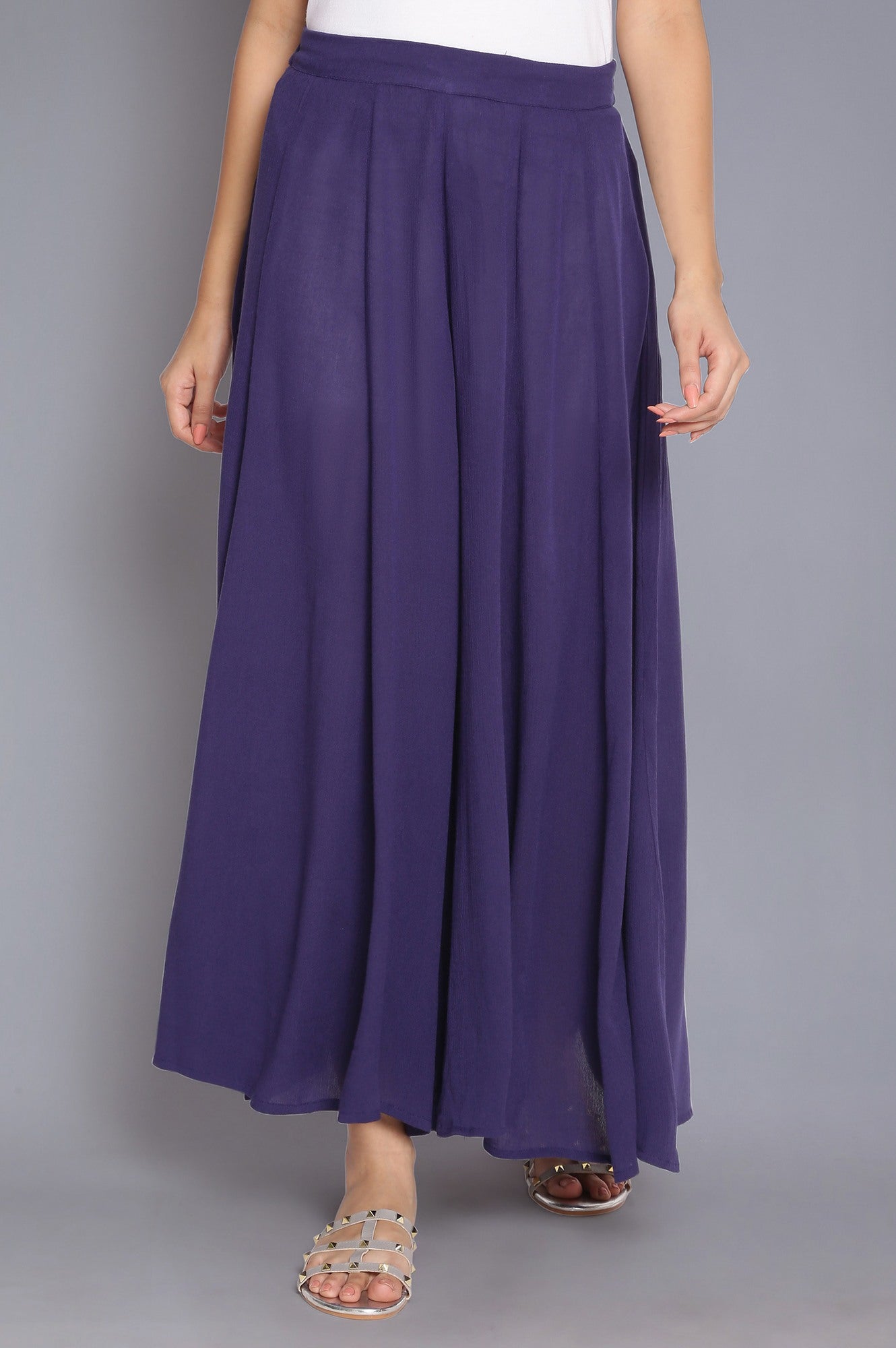 Navy Blue Crinkled Flared Pants