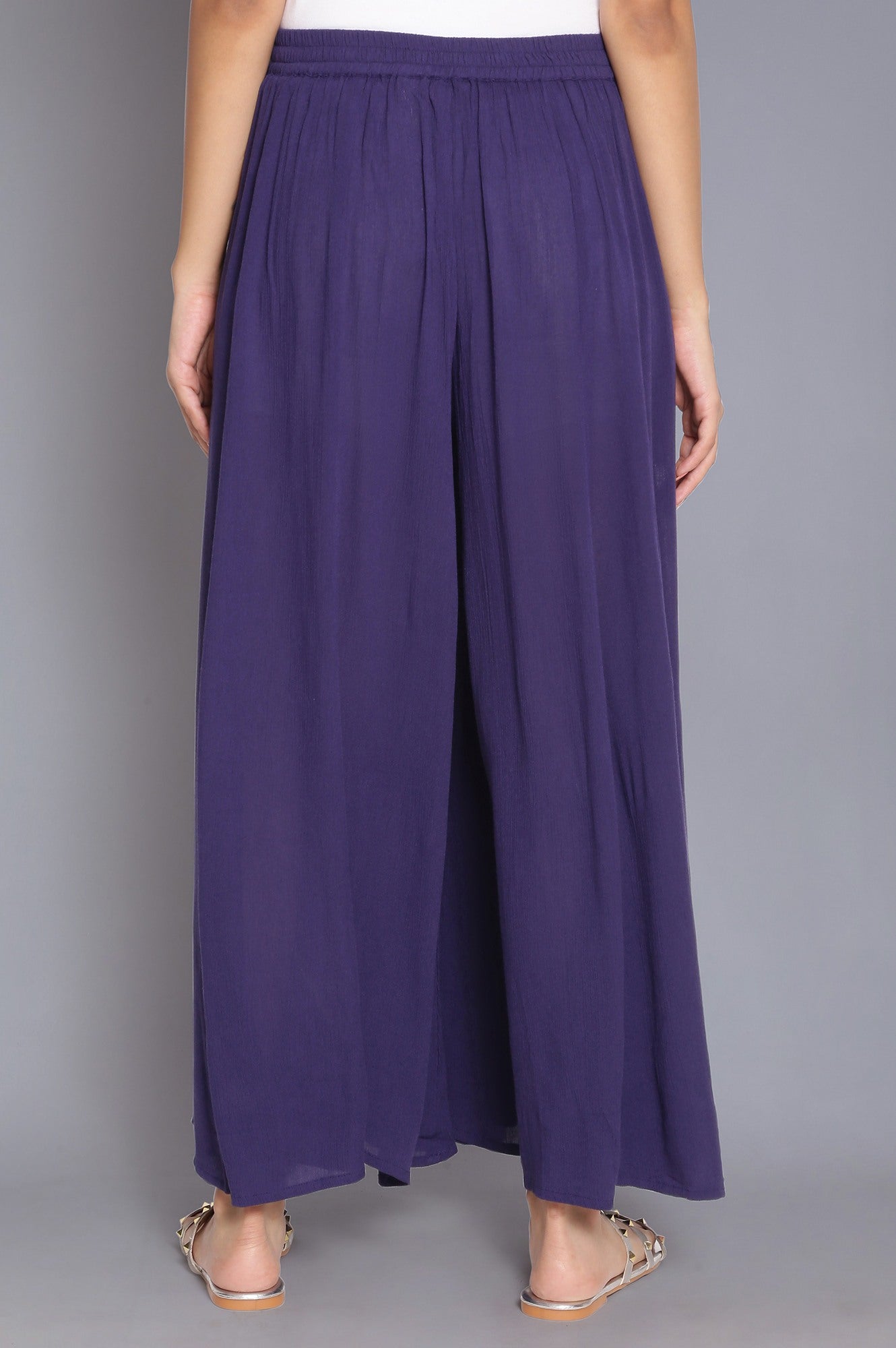 Navy Blue Crinkled Flared Pants