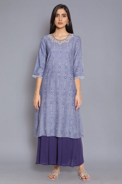 Navy Blue Crinkled Flared Pants