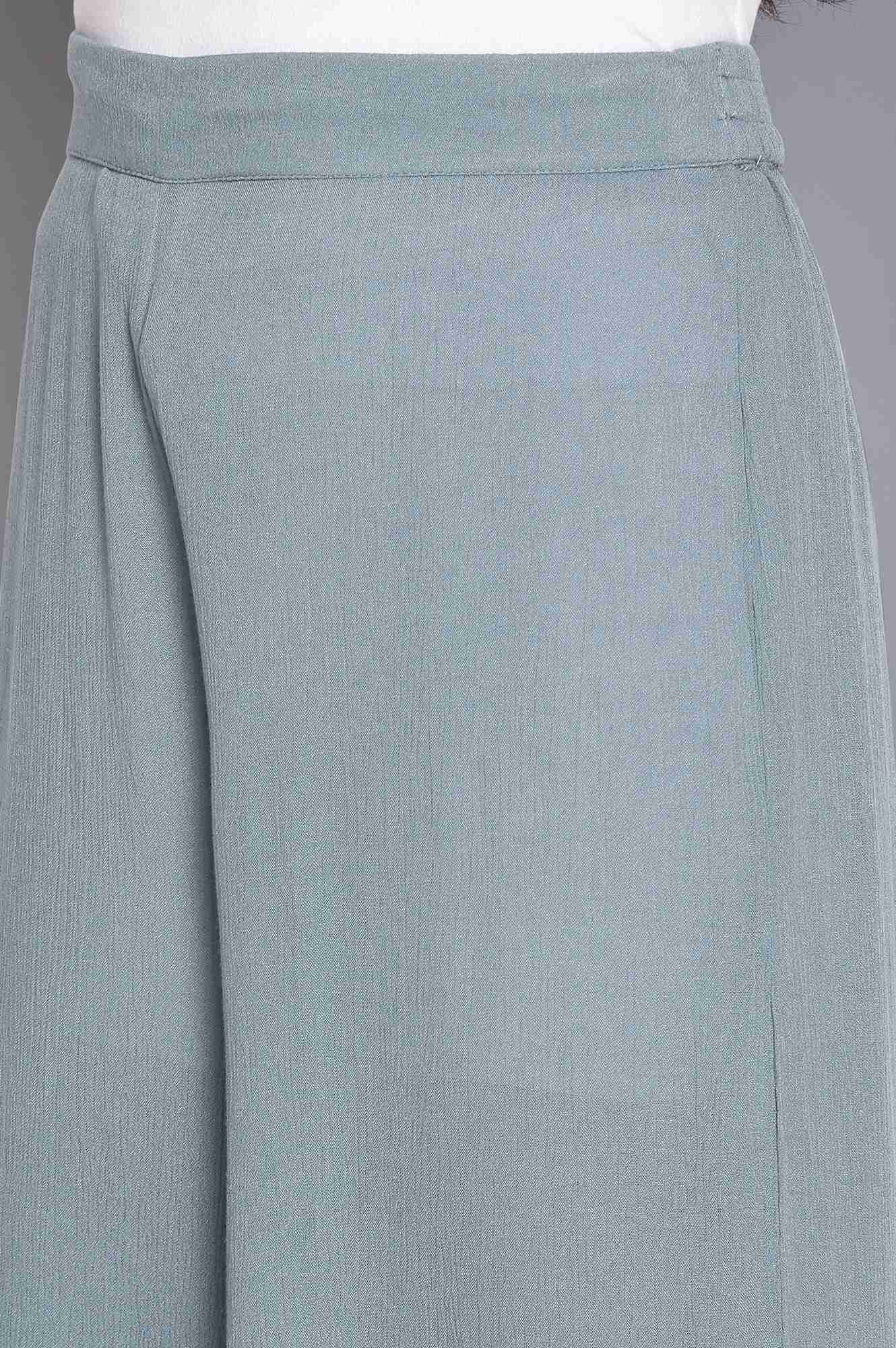 Stone Blue Crinkled Flared Pants