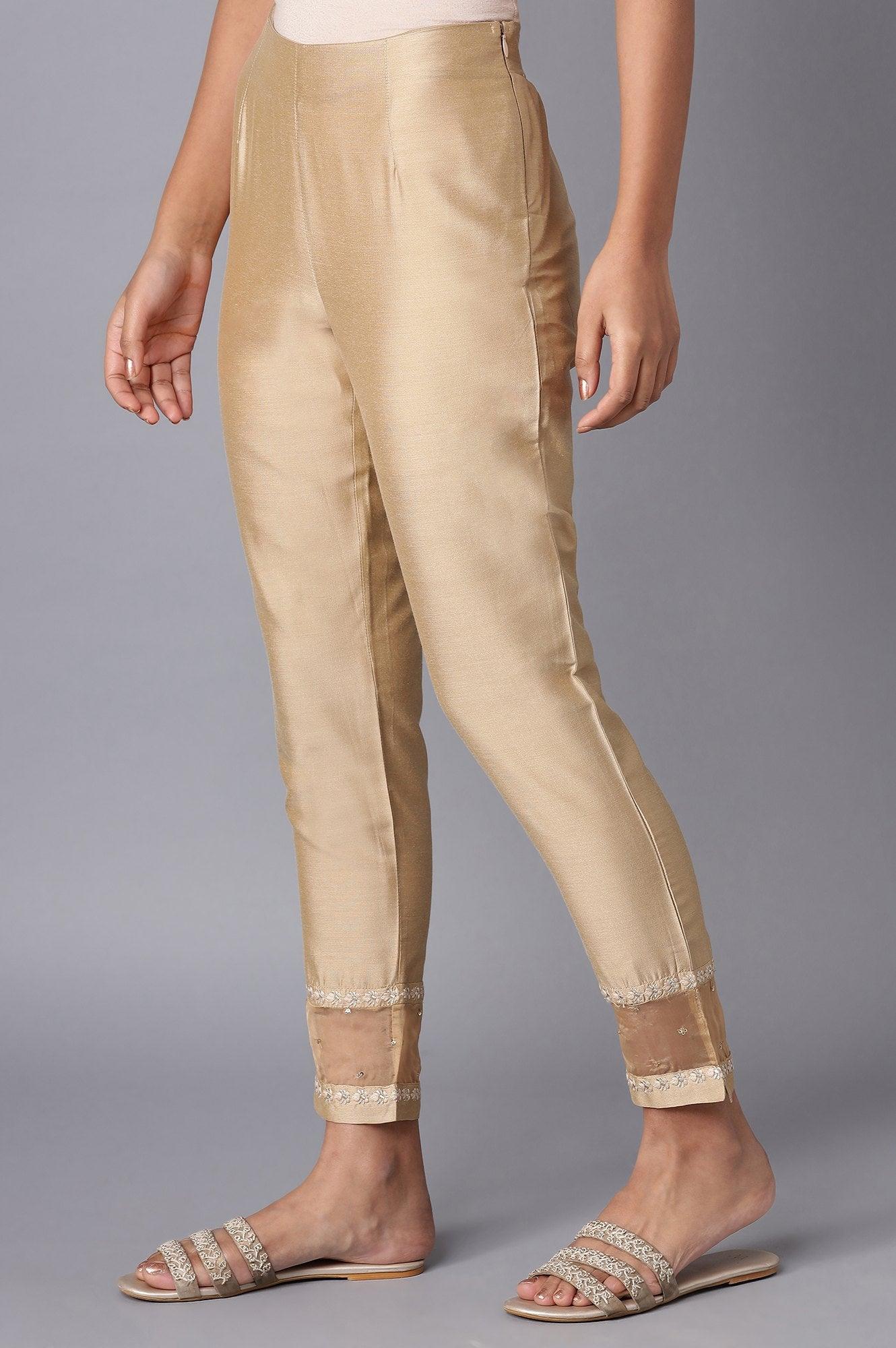 Gold Embroidered Slim Pants - wforwoman