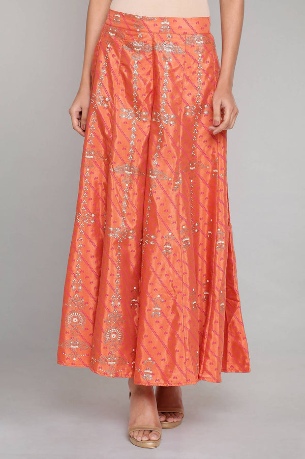 Orange Printed Flared Pants