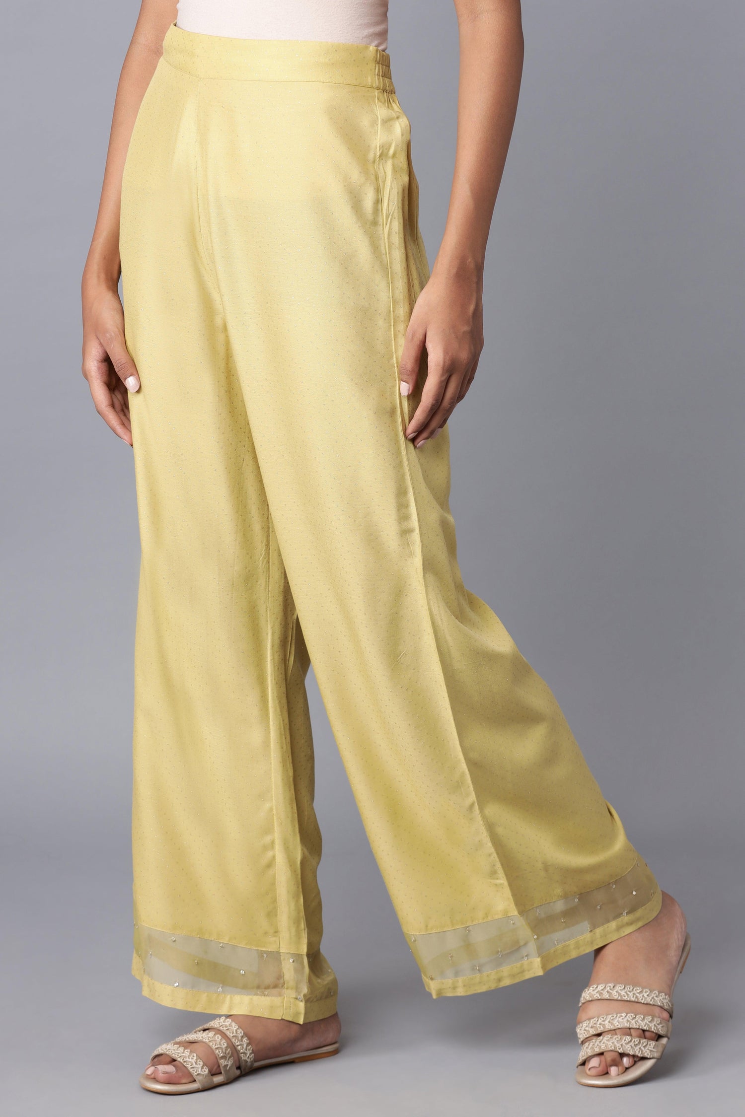 Light Green Embroidered Parallel Pants - wforwoman