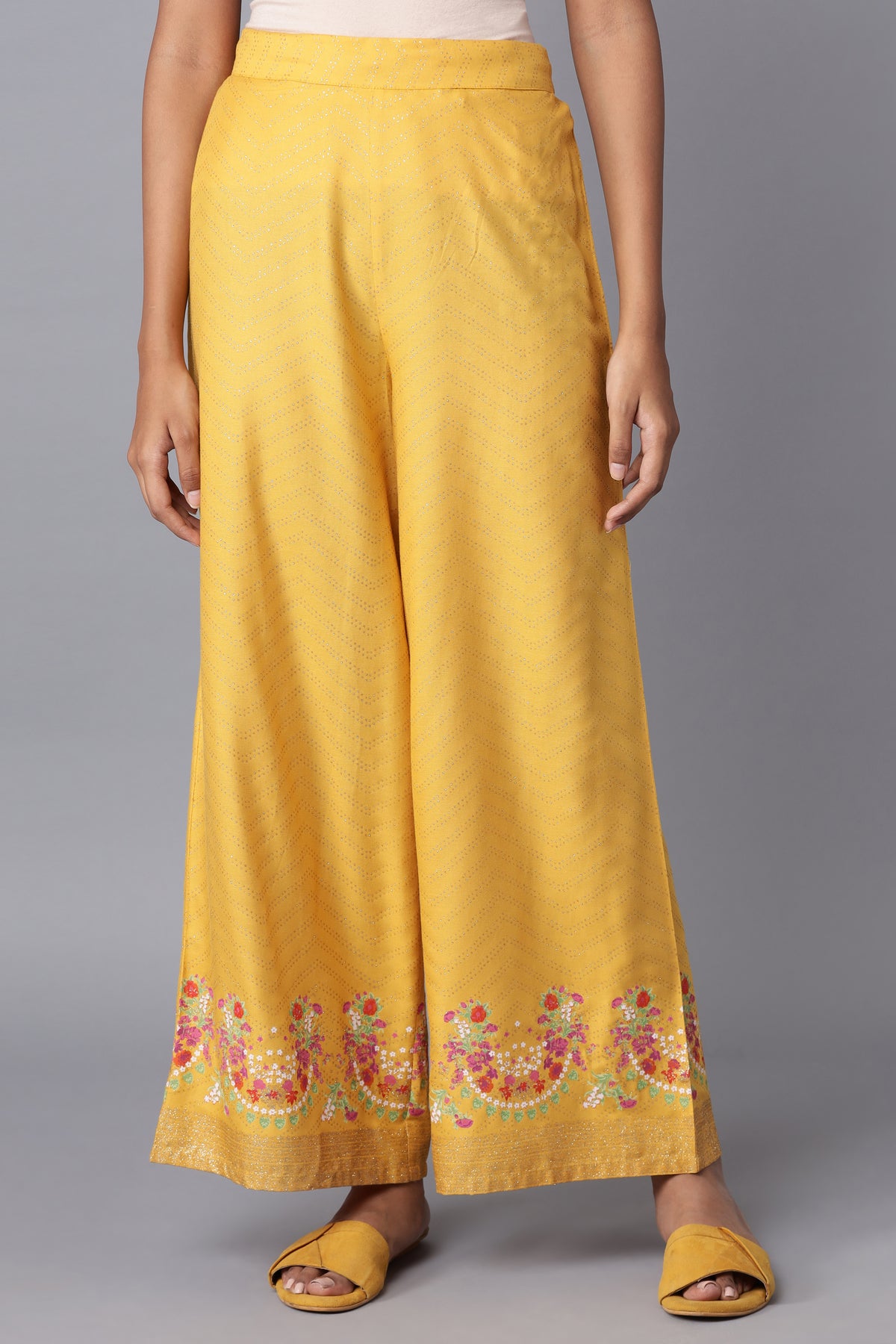 Yellow Printed Parallel Pants - 5XL