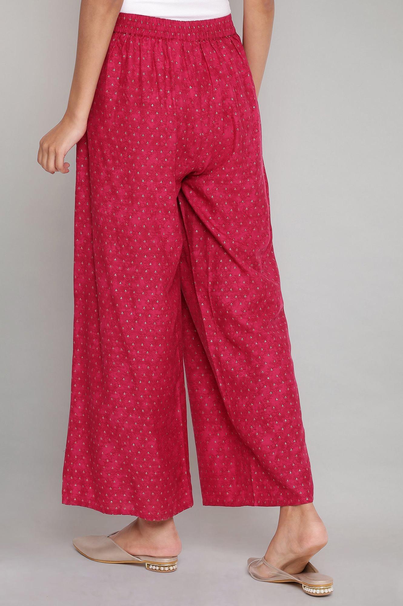 Dark Pink Printed Parallel Pants - wforwoman