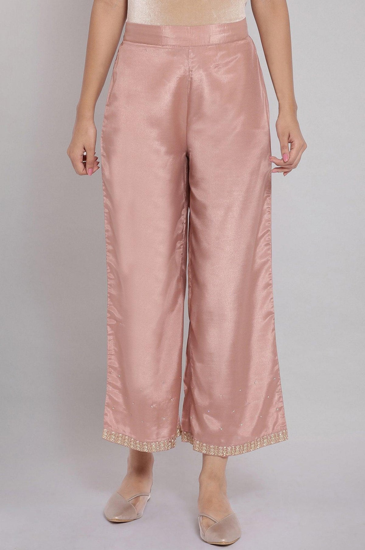 Dusky Pink Embroidered Parallel Pants - S